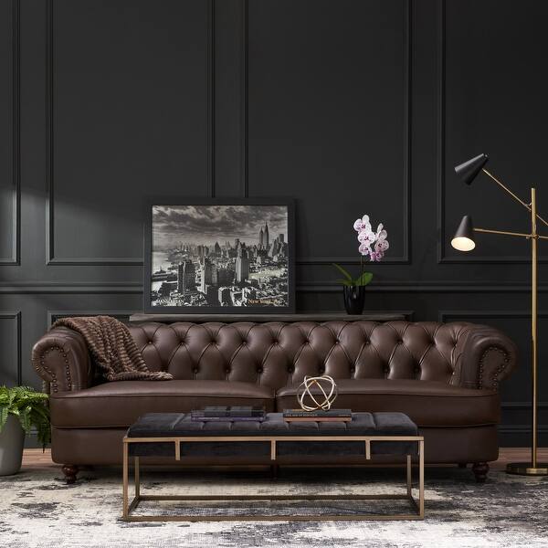 slide 2 of 17, Litch Chesterfield Leather Tufted 3 Seater Top Grain Sofa by Christopher Knight Home