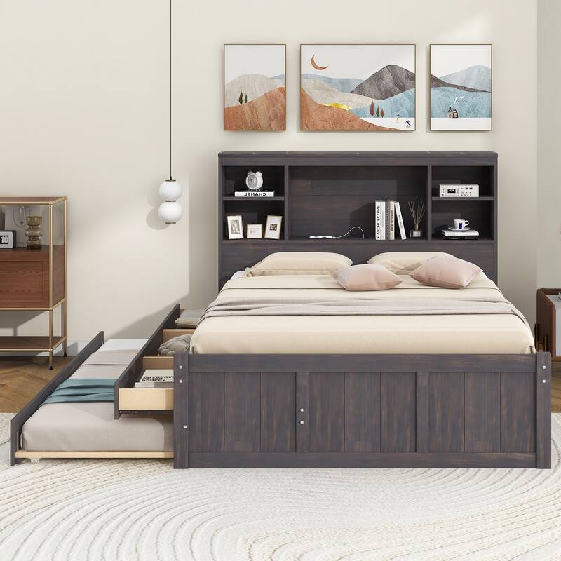 platform bed with Storage Headboard