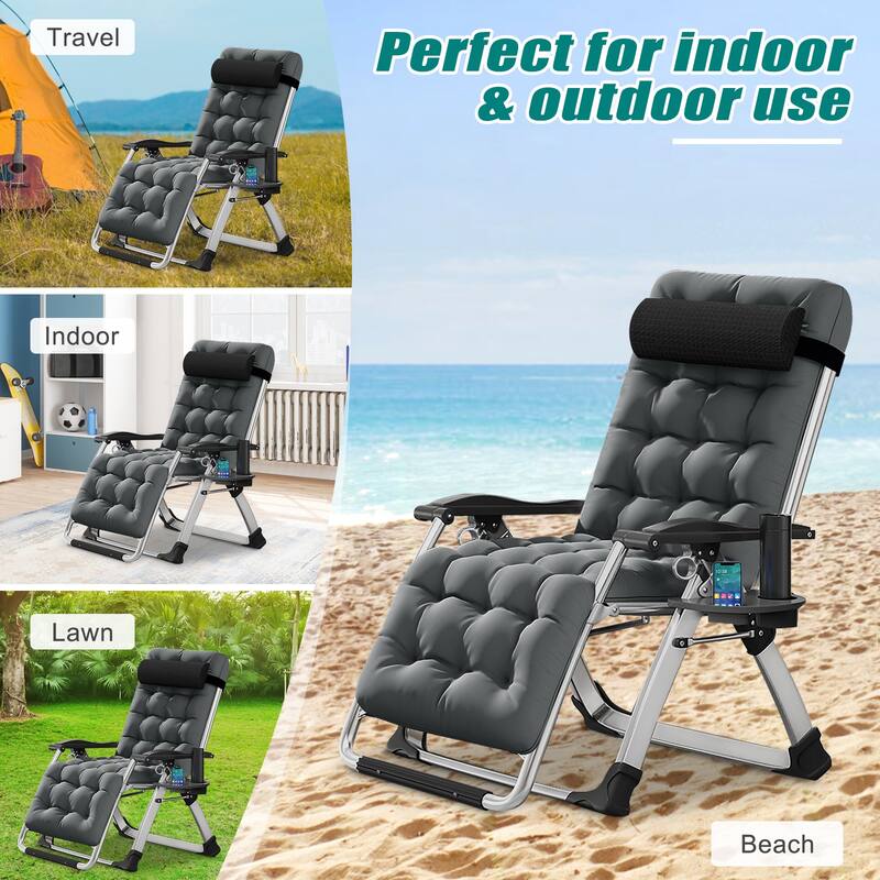 DoCred Zero Gravity Chair Lawn Lounger Chair with Pillow 2pcs