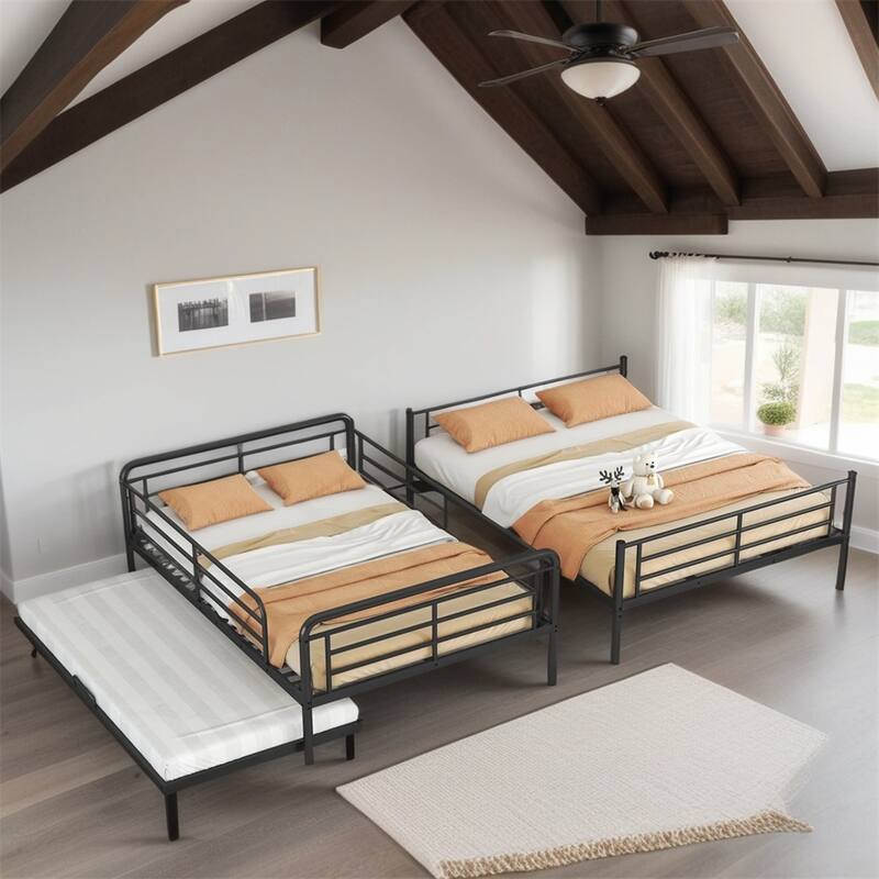 Modern Full XL Over Queen Metal Bunk Bed with Twin Size Trundle