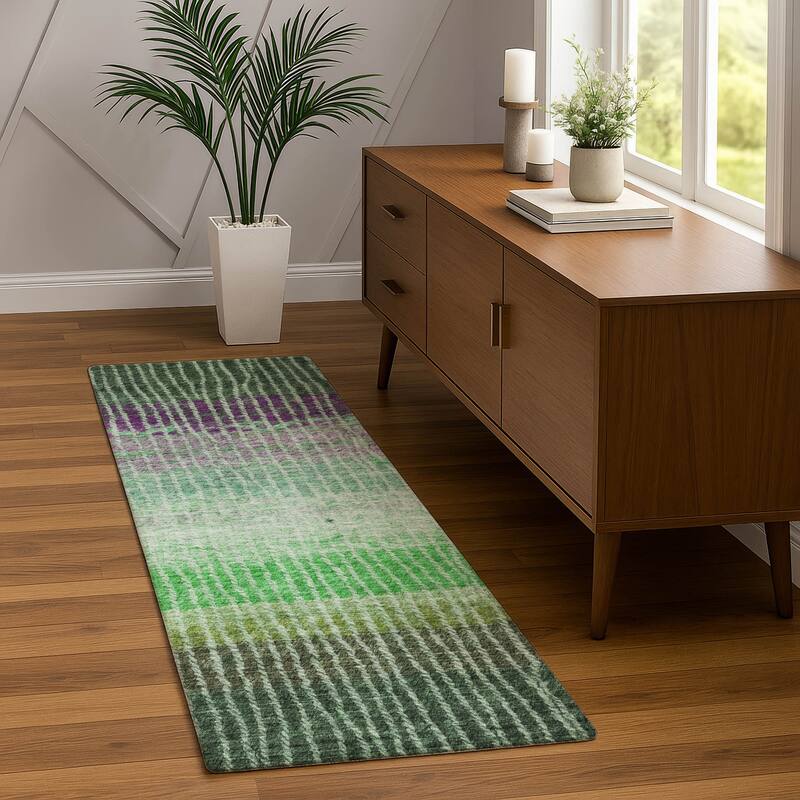 Machine Washable Indoor/ Outdoor Contemporary Stripes Chantille Rug