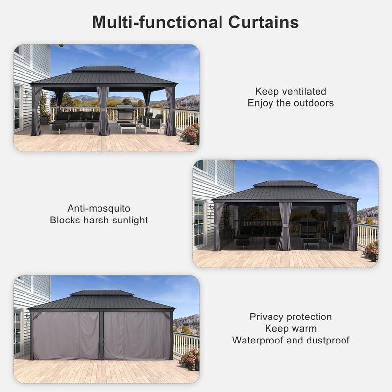 PURPLE LEAF Outdoor Galvanized Steel Hardtop Gazebo, Aluminum Frame Gazebo With Curtains