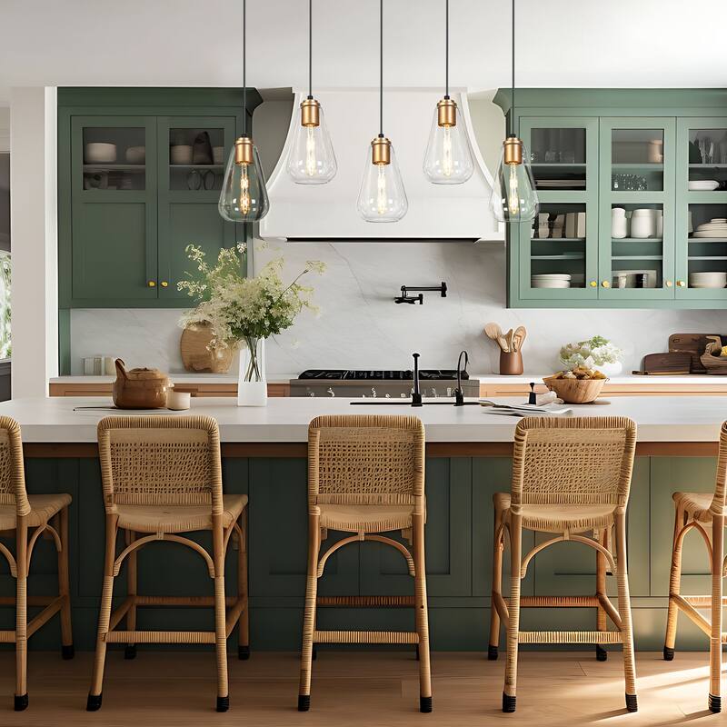 Modern Farmhouse 5-Light Black Gold Chandelier Linear Design with Clear Glass Kitchen Island Light for Dining Room
