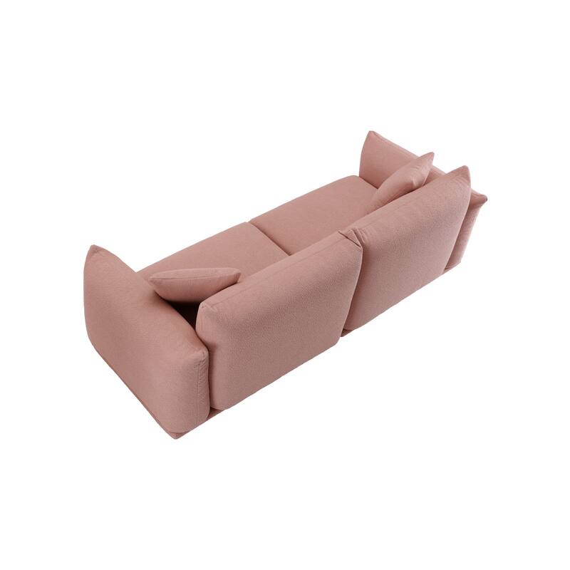 Oversized Loveseat Sofa for Living Room, Sherpa Sofa with Metal Legs, 3 Seater Sofa, Solid Wood Frame Couch with 2 Pillows