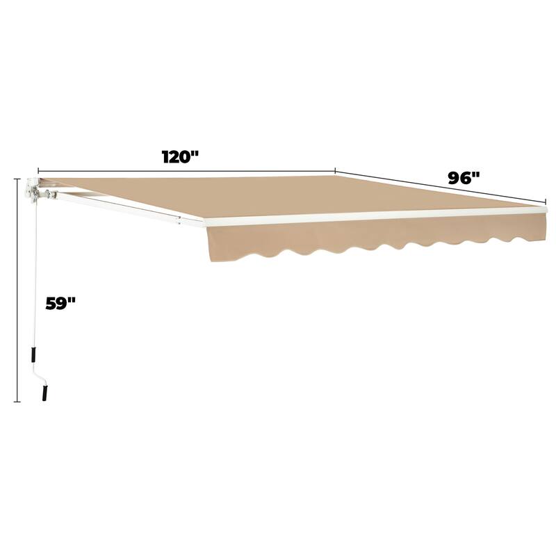 khaki Outdoor Patio Awnings with Manual Crank Handle