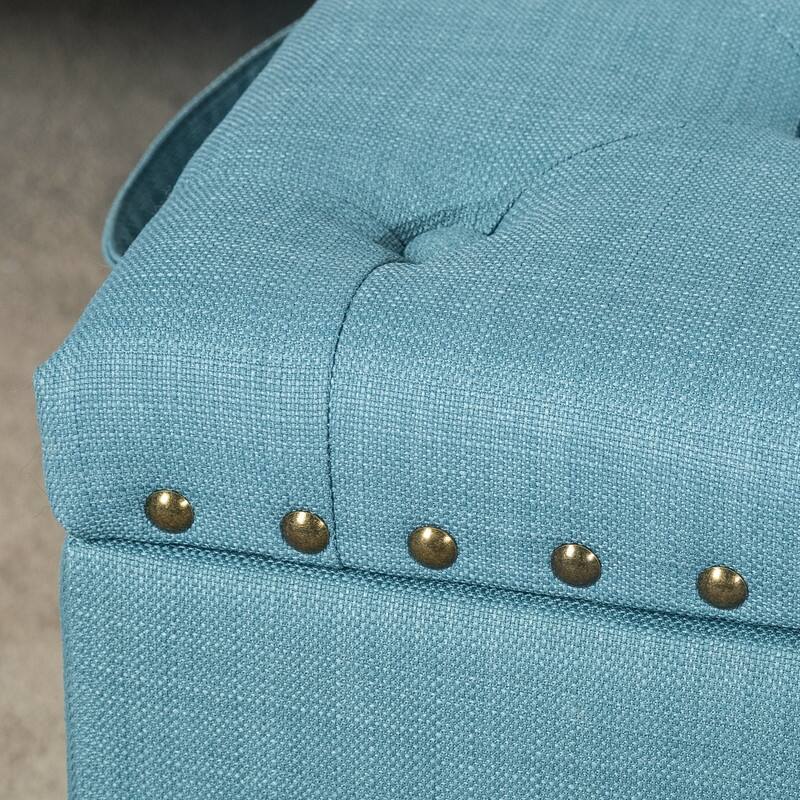 Adeco Fabric Square Ottoman with Tray