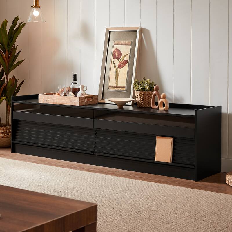 Christopher Knight Home - Mirod Modern TV Stand with Storage, Charging Ports & LED Ambiance - Black