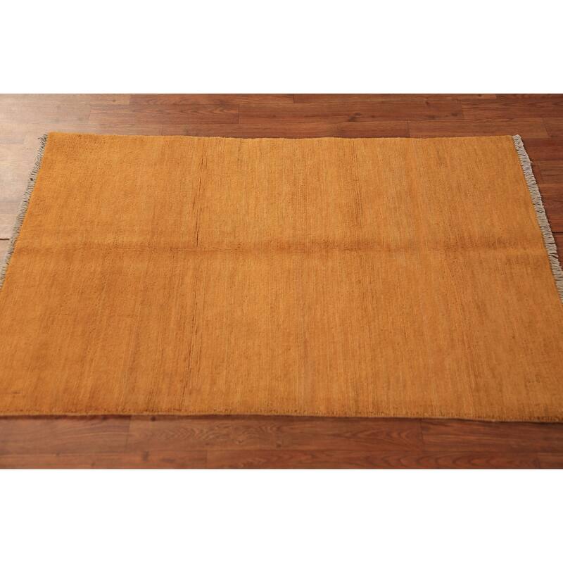 Gabbeh Modern Rug Handmade Yellow Wool Carpet - 2'9" x 3'11"