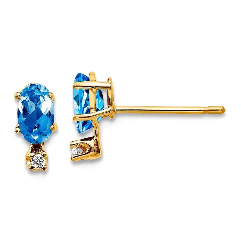Curata 14k Yellow or White Gold Small Genuine Gemstone and Diamond Stud Earrings - 7x3mm - Blue Topaz - Yellow