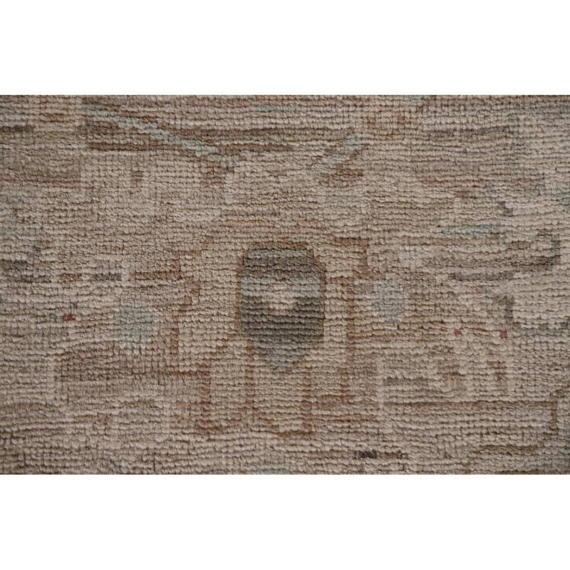 Hand Knotted Oriental 100% Wool Carpet Transitional All-Over Beige & Ivories Oushak Runner Rug - 13' 4'' X 2' 5''