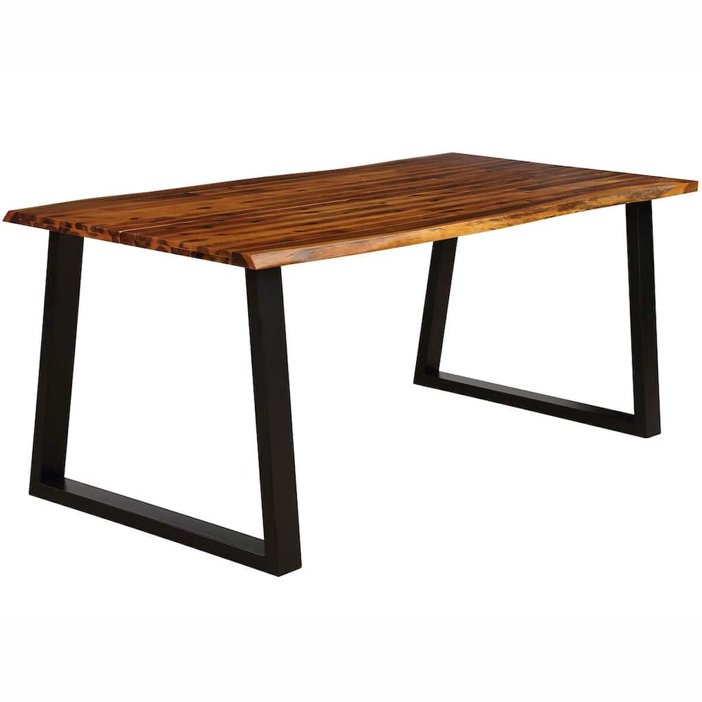Gymax Rectangular Acacia Wood Dining Table Rustic Indoor &Outdoor - Brown + Black - See Details