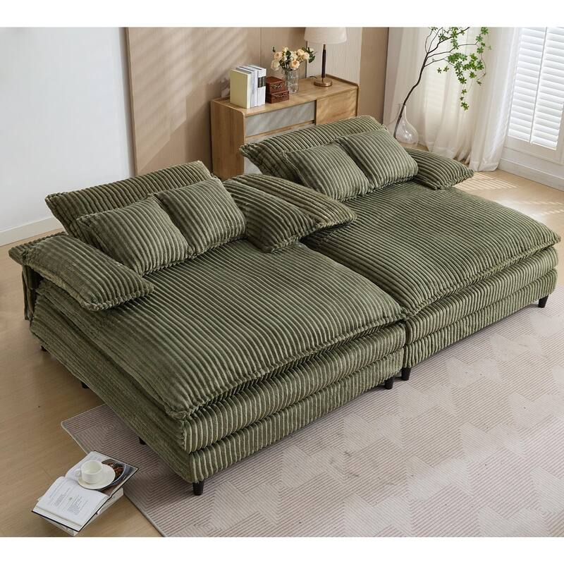 Oversized Corduroy Chaise Lounge Chair, Adjustable 4-Gear Reclining Sleeper Sofa Bed, Living Room Deep Seat Leisure Sofa Chair