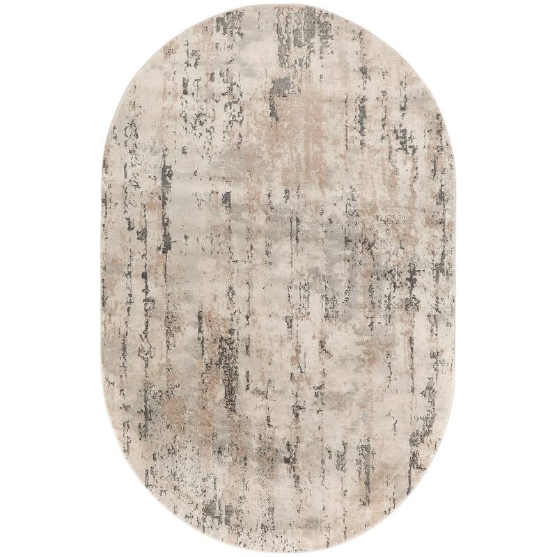Nourison Concerto Modern Abstract Distressed Area Rug - 5' x 8' Oval - Beige/Grey