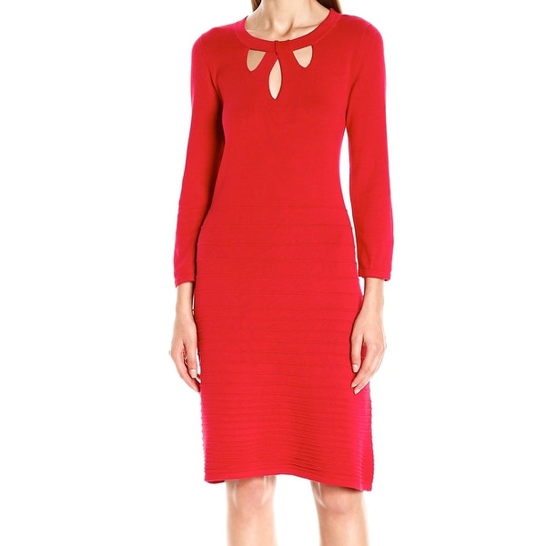 red ribbed sweater dress