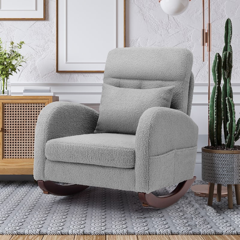 EROMMY Rocking Chair Indoor, Glider Chair with Pillow and Blanket, Living Room, Bedroom & Baby Room, Pink/ Beige/Gray - Lowchair - Grey