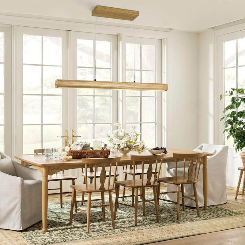 Minimalist Wooden Dimmable LED Kitchen Island Linear Pendant - 32.7in