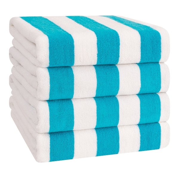 American Soft Linen,100% Cotton 4 Pack Beach Towels, 30 x 60 Cabana Striped Pool Towels - Turquoise
