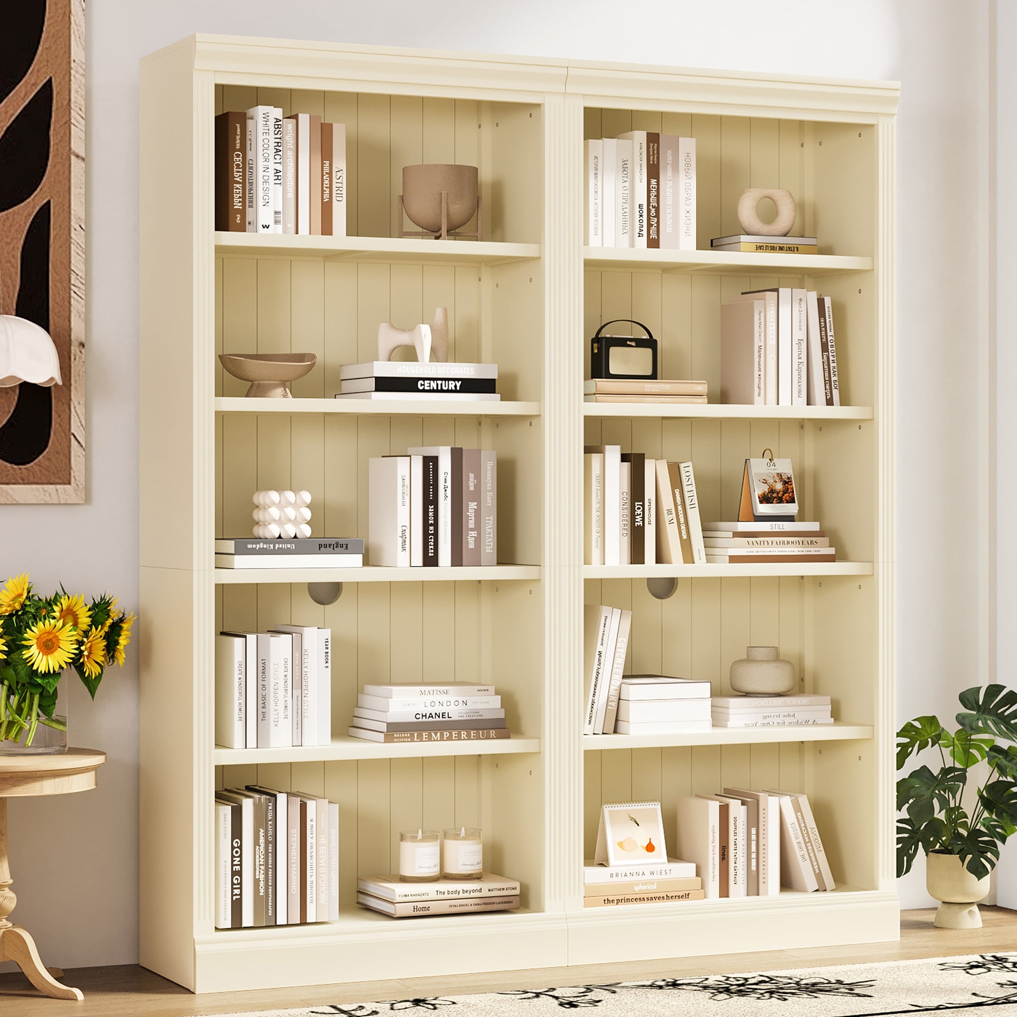 Merax Modern Tall Wood Bookcase with LED Light Strips and