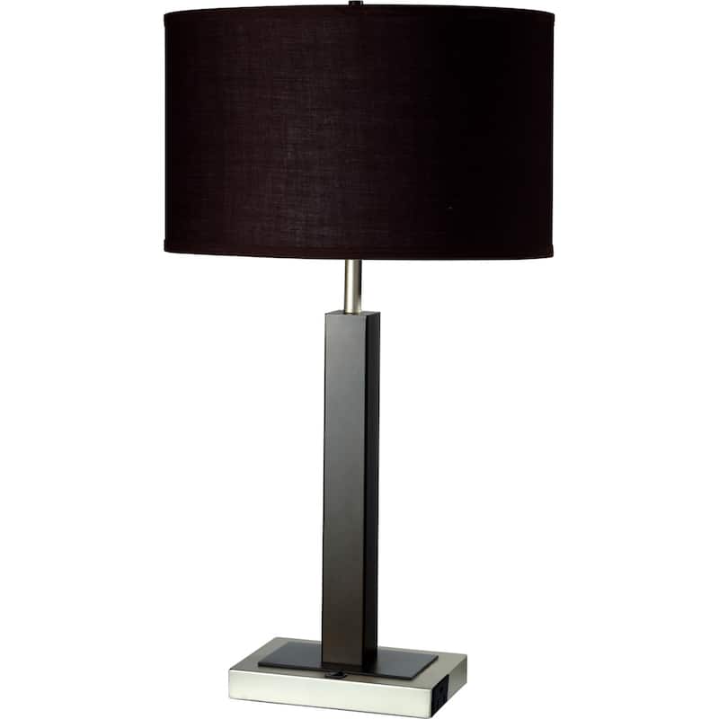 HomeRoots 30" Black Polyresin Table Lamp With Brown Classic Drum Shade - 17