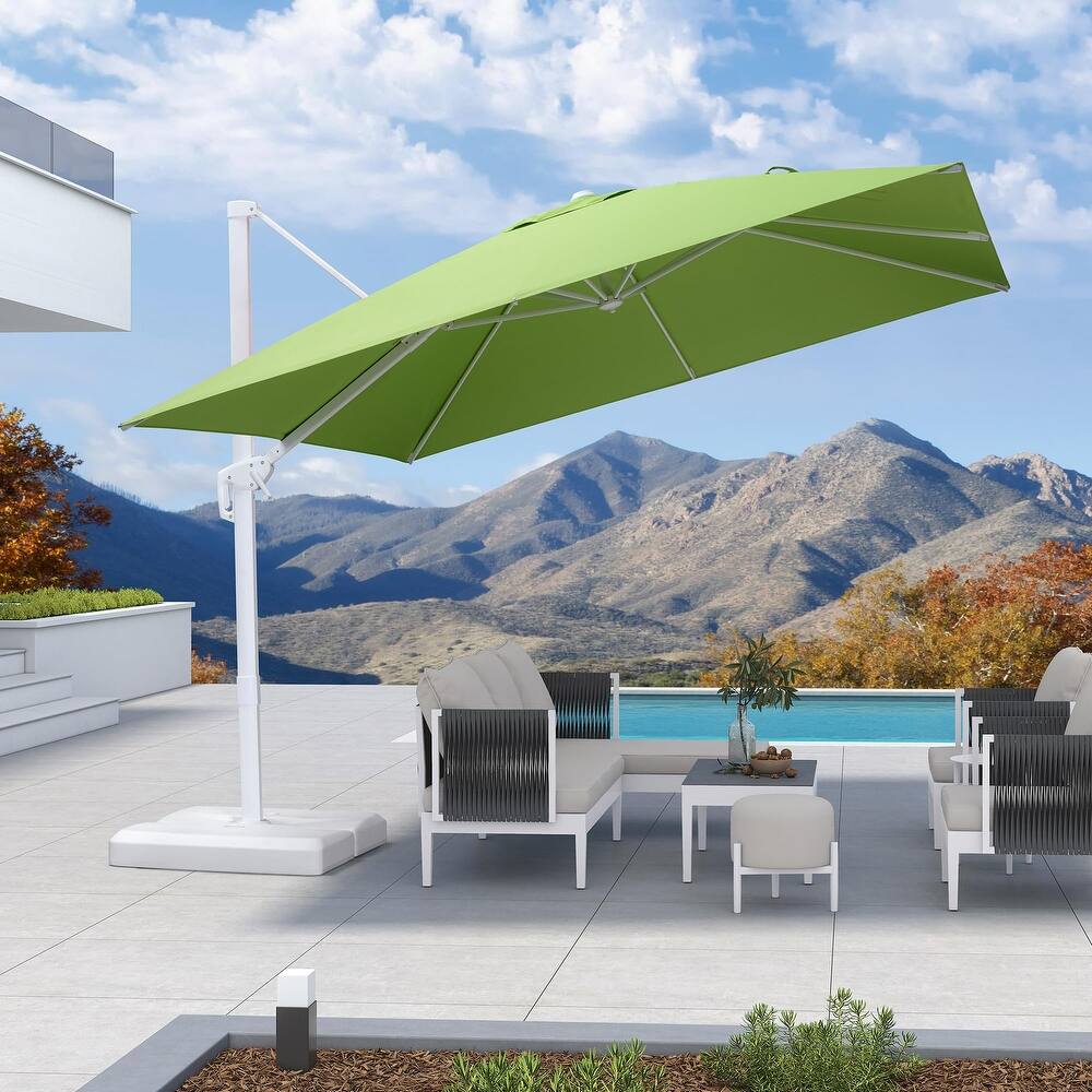 PURPLE LEAF 10 ft White Cantilever Patio Umbrella with 360 Degree Rotation With Base
