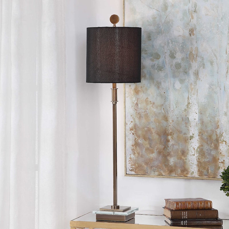Antique Finish Table Lamp with Drum Shade - 34" - Black and Bronze Tone
