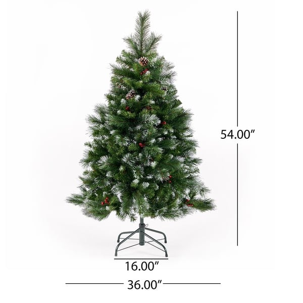 dimension image slide 0 of 3, 4.5-ft Spruce Pre-Lit or Unlit Artificial Christmas Tree with Glitter Branches Red Berries Pinecones by Christopher Knight Home