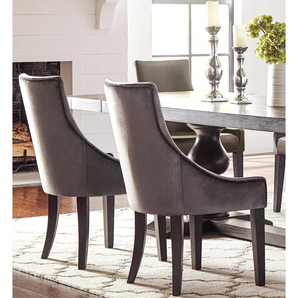 Modern Demi Wing Grey Velvet Upholstered Dining Chairs (Set of 2)