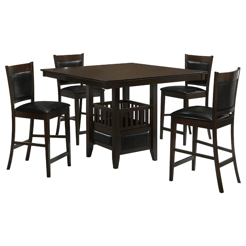 Edan 5pc Counter Height Dining Set, Brown Table, Black Padded Chairs