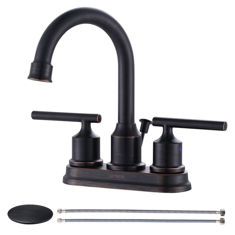 WOWOW 4 in. Centerset Double Handle Bathroom Faucet with Drain Kit Included - Oil Rubbed Bronze