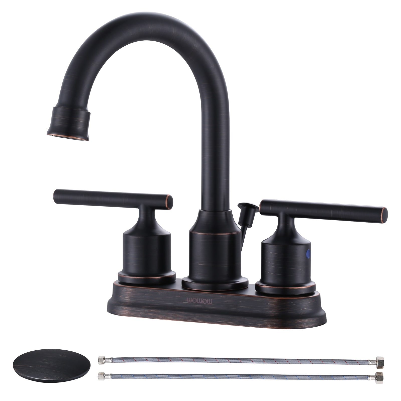 WOWOW 4 in. Centerset Double Handle Bathroom Faucet with Drain Kit Included