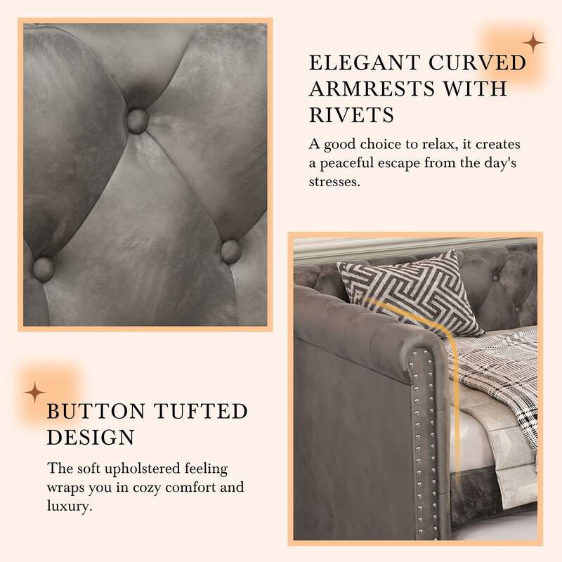 Christopher Knight Home - Augusta Velvet Upholstered Tufted Daybed with Trundle Design