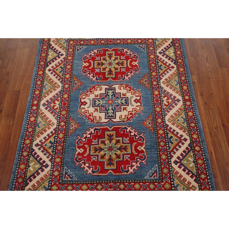 Blue Kazak Foyer Rug Hand-Knotted Traditional Wool Carpet - 3'5" x 4'9"