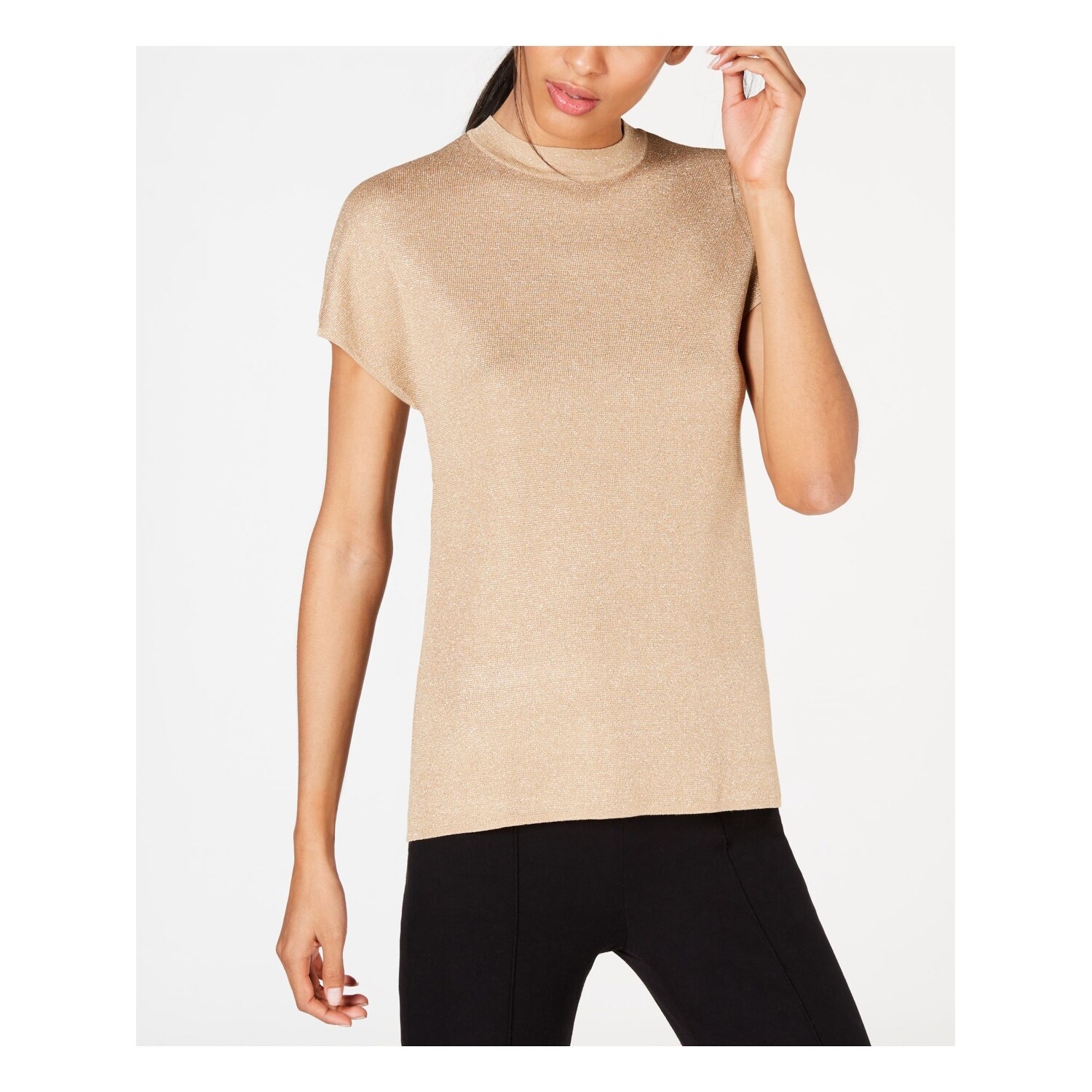 Shop Anne Klein Womens Gold Short Sleeve Crew Neck Sweater Size M