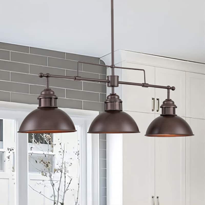 3-Light Industrial Farmhouse Dome Pendant Metal Linear Kitchen Island Pendant Light Oil Rubbed Bronze Finish - N/A