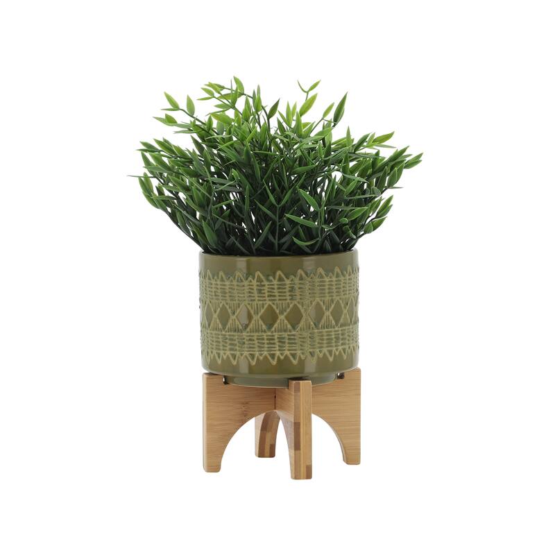 Sagebrook Home Ceramic Planters on Wood Stand