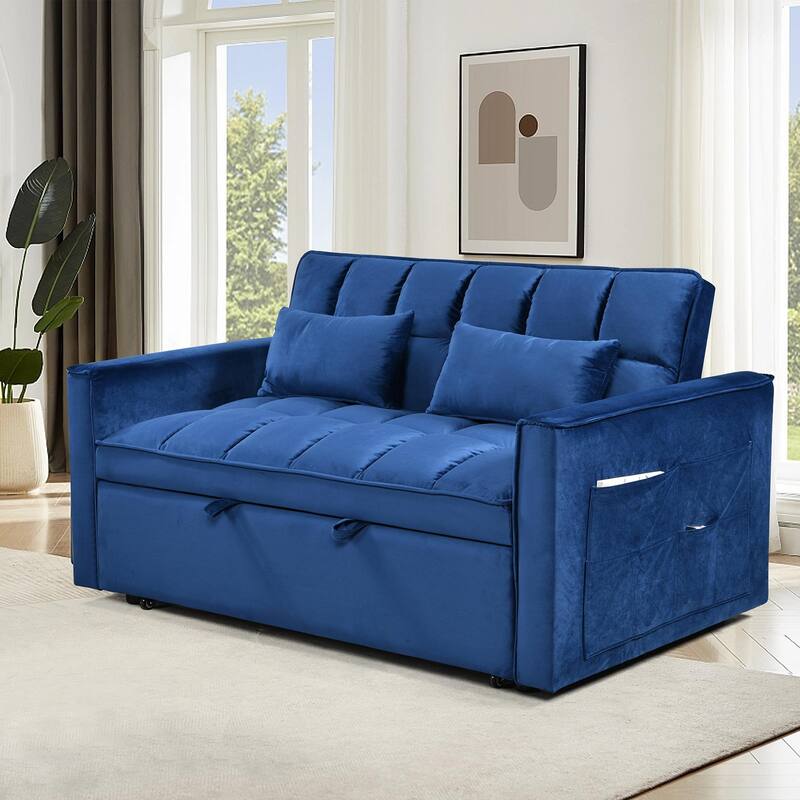 52.75" Velvet 2-Seater Sleeper Sofa with Curved Back & Cotton Padding