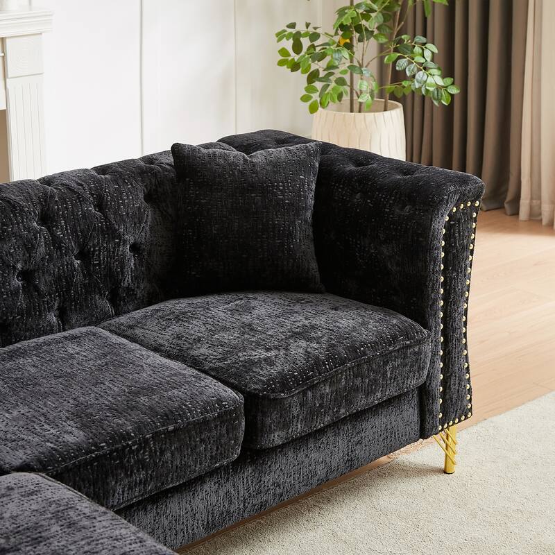 5-Seater Chenille Corner Sofa with Nailhead Trim, L-Shaped Couch for Living Rooms