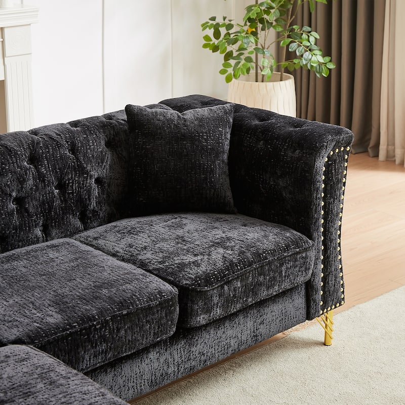 81.5" Chenille L-Shaped Sectional Sofa, 5-Seater Corner Couch with 3 Cushions