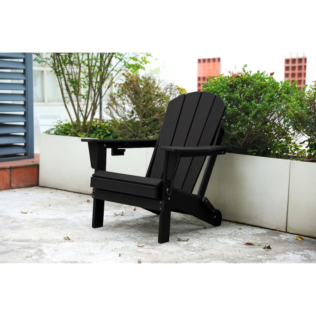 HDPE Folding Adirondack Chair with Dual Cup Holder - Composite Adirondack Chair with Wood Texture