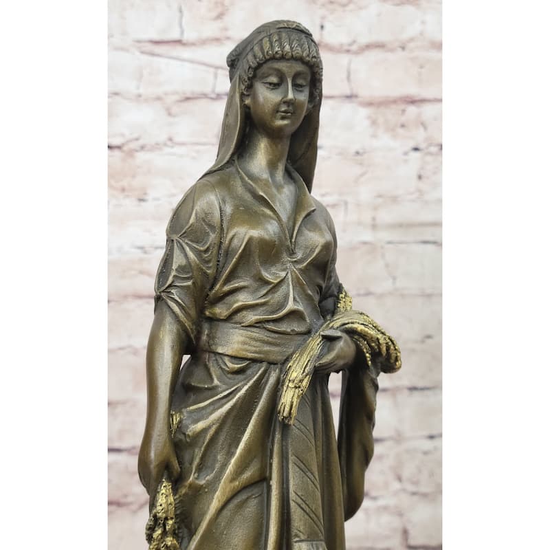 French Artist Bouret Maiden Girl Gold Patina Bronze Sculpture Hot Cast Figurine