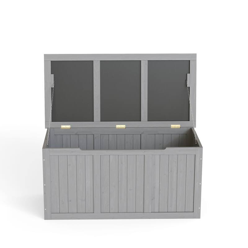 67 Gallon Wooden Deck Box Solid Wood Storage Box Seat & Table Top for Patio Furniture Cushions, Pool Toys & Garden Tools
