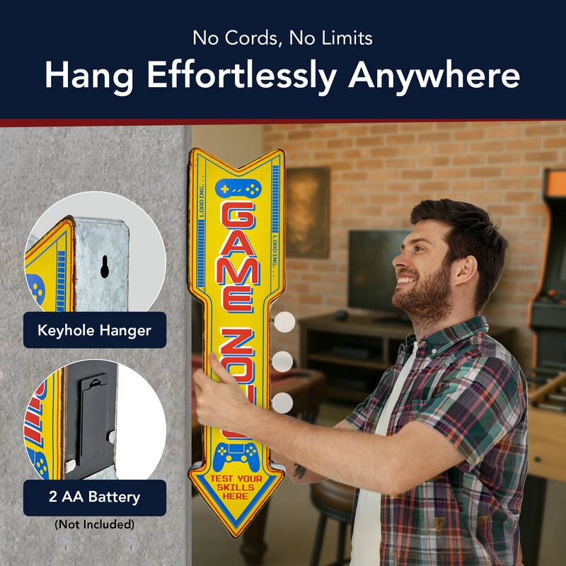 Retro Game Zone Off the Wall LED Marquee Sign - 25" H x 6.25" L x 3" D - Yellow - 25" H x 6.25" L x 3" D - 25" H x 6.25" L x 3" D - Yellow