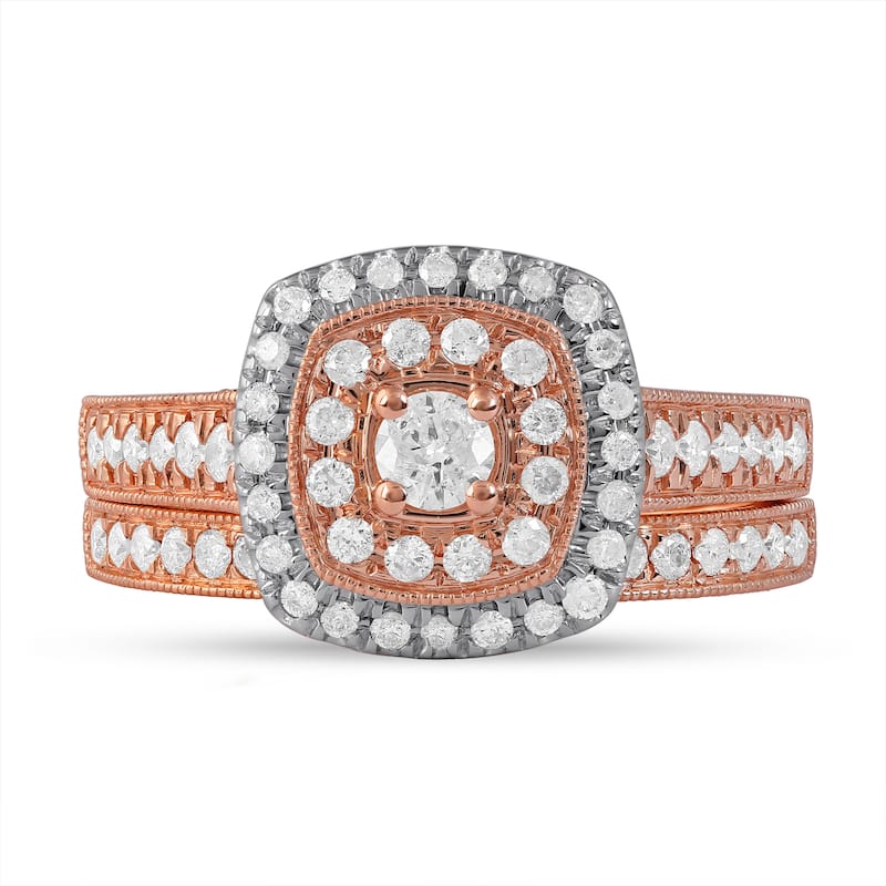 3/4ct TDW Diamond Double Halo Bridal Set in 14K Rose Gold for Women
