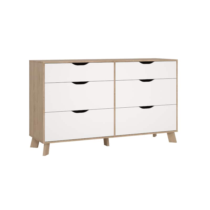 Porch & Den Ikast 6 Drawer Double Dresser, Jackson Hickory/White - Jackson Hickory/White