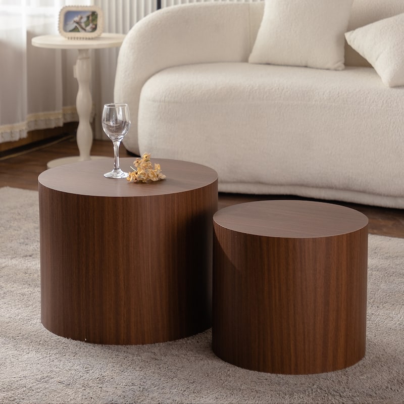Round Nesting Coffee Table Set of 2, Modern Wooden Circle Accent Tables for Living Room, Small Space Sofa End Side Tables
