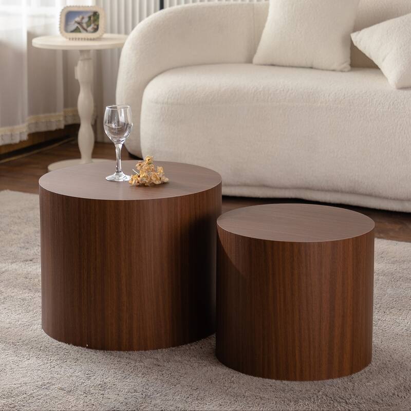 Space-Efficient Round Wooden Nesting Coffee Table Set - Modern Living Room Accent