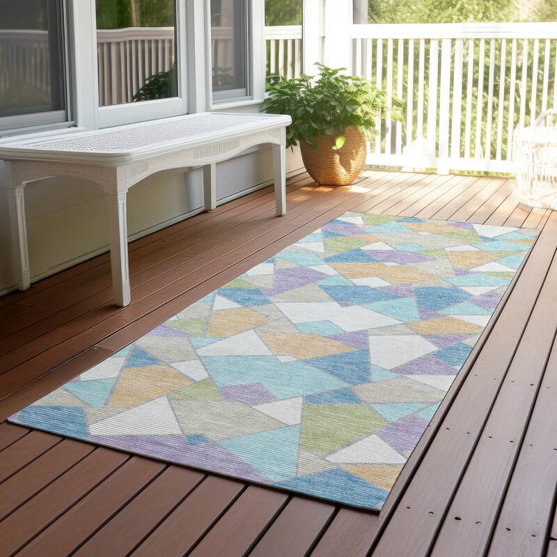 Machine Washable Indoor/ Outdoor Modern Mosaic Chantille Rug - Cream - 2'3" x 7'6"