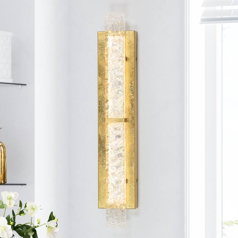 Modern Gold Leaf LED Wall Light Crystal Acrylic Sconce for Hallways - L24.2" x W4.3"