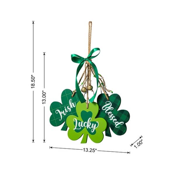 dimension image slide 2 of 4, Glitzhome St. Patrick's Wooden Shamrock Doorknob Hanging Decor