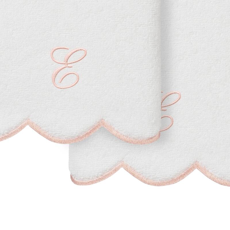 Authentic Hotel and Spa 100% Turkish Cotton Pink ADORNIA Scallop Personalized 2 Piece Hand Towel Set - 2 Hand Towels